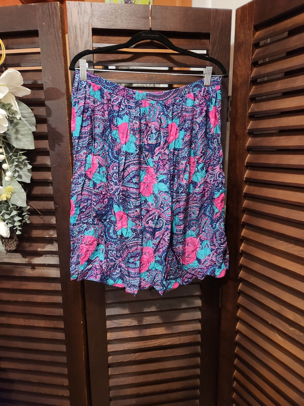 Vintage Floral Paisley Midi Skirt in Pink & Teal